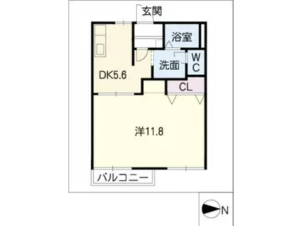 レゾルム(1DK/2階)の間取り写真