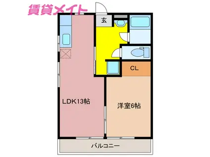 ホワイトハイツ(1LDK/2階)の間取り写真