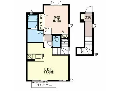 スプリングフィールドA(1LDK/2階)の間取り写真