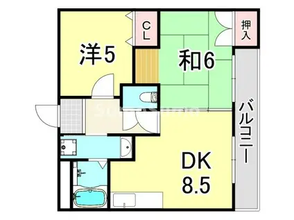 ウエストフィールド里中(2LDK/1階)の間取り写真