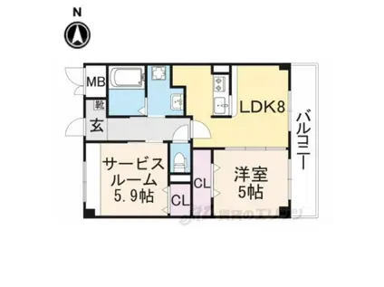 ドメール・セプト・エトワール東紀寺(1LDK/3階)の間取り写真