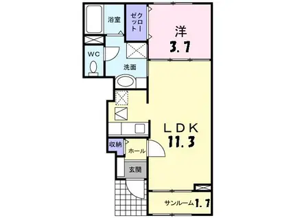 プルミエA(1LDK/1階)の間取り写真