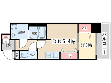 ユーズ八番館(1DK/4階)の間取り写真