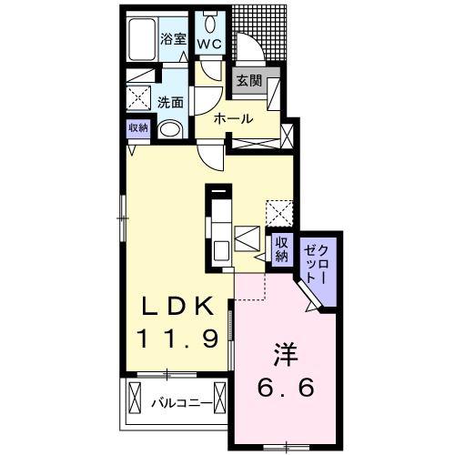 エスペラント・ボヌール B(1LDK/1階)の間取り写真
