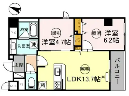 神戸海岸通 萬利RESIDENCE(2LDK/3階)の間取り写真