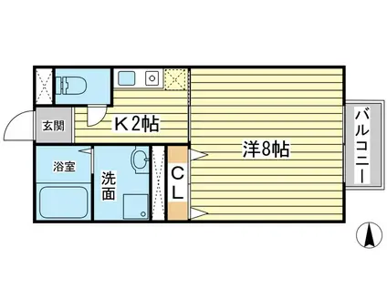 クローバーハイツ城西(1K/2階)の間取り写真