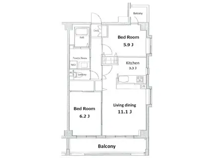 パシフィックレジデンス目黒本町(2LDK/2階)の間取り写真