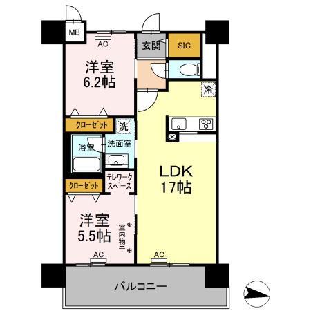 PARK AVENUE イースト(2LDK/9階)の間取り写真