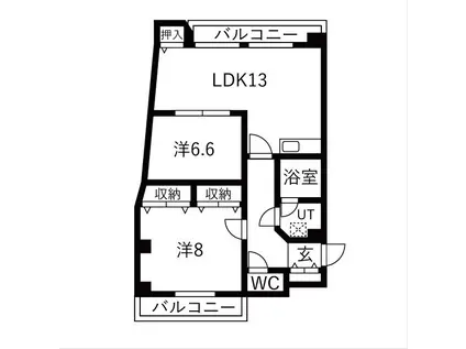 阪神ハイグレードマンション1番館(2LDK/9階)の間取り写真