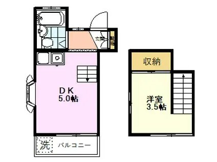アクアシティ国立東II(1DK/2階)の間取り写真