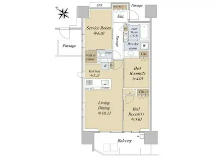 シティハウス巣鴨(2SLDK/12階)の間取り写真