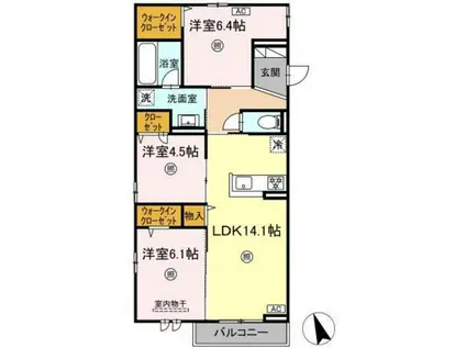 サウスERN GION(3LDK/2階)の間取り写真