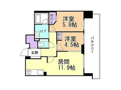 グランファーレ桑園レジェンドスクエア(2LDK/6階)の間取り写真