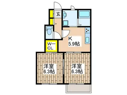 ベルテ上大岡(2K/1階)の間取り写真