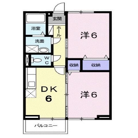 ヴィラージュ坪生(2DK/2階)の間取り写真