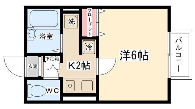 モナリエ大野台(1K/2階)の間取り写真