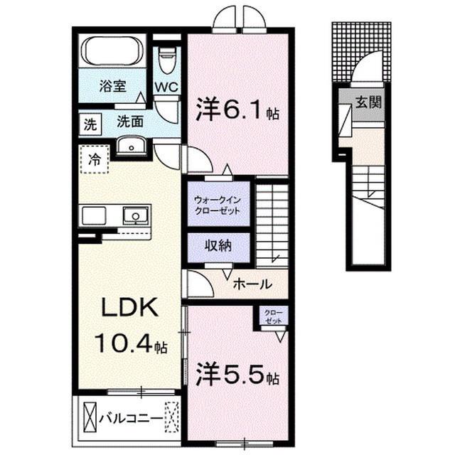 パークヒルズWAKA(2LDK/2階)の間取り写真