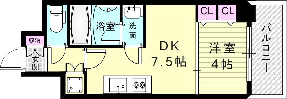 プレジオ神戸ウエスト(1DK/7階)の間取り写真