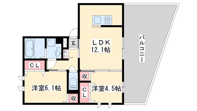HIGHLAND(2LDK/1階)の間取り写真
