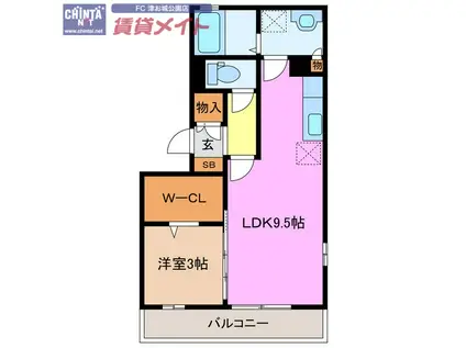リビングタウンえどばしA(1LDK/1階)の間取り写真