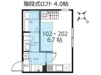 ハーミットクラブハウス横濱生麦(ワンルーム/2階)の間取り写真