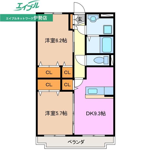 アスリート(2DK/1階)の間取り写真