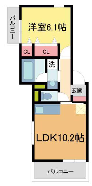 CERNE西宮(1LDK/3階)の間取り写真