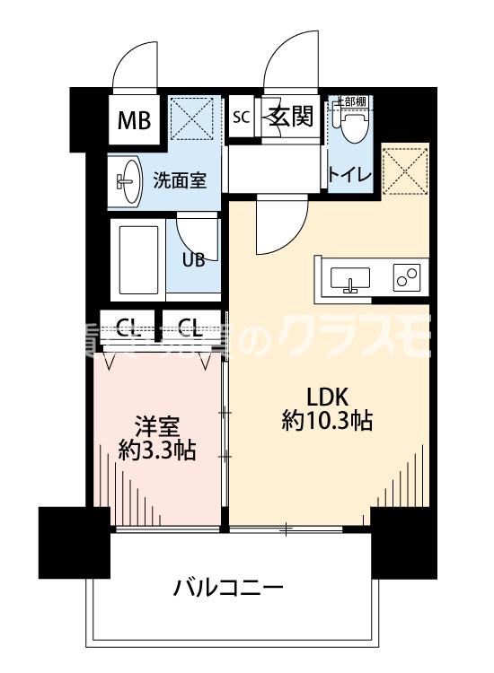 プレジオ難波ウエスト(1LDK/4階)の間取り写真