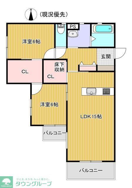 シェ・モア・ドーヴィル(2LDK/2階)の間取り写真