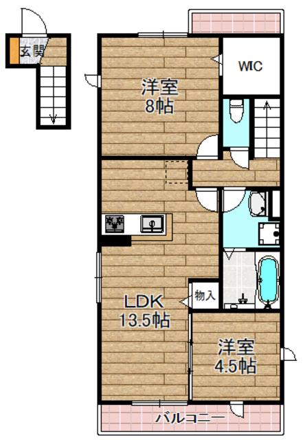 高槻市古曽部町ハイツA棟(2LDK/2階)の間取り写真