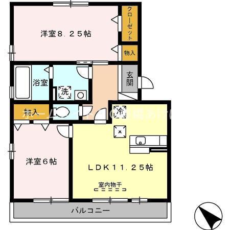ラ・フルールB棟(2LDK/1階)の間取り写真