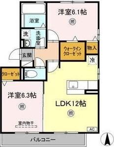 ハートフルタウンA(2LDK/2階)の間取り写真