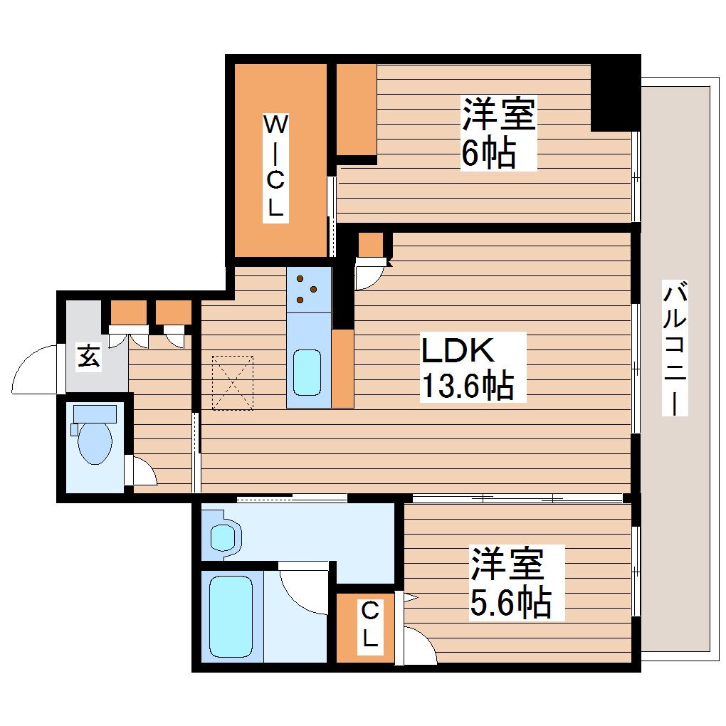 グリスィーヌ(2LDK/2階)の間取り写真
