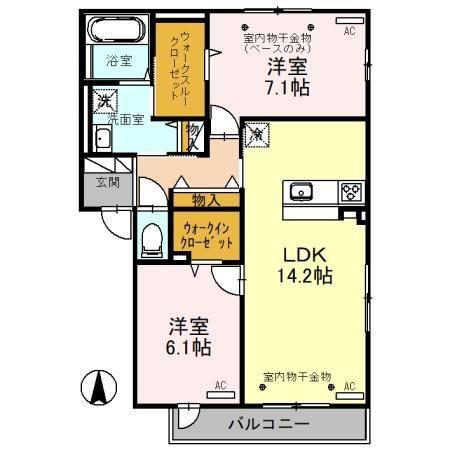 アンソレイユ押野(2LDK/2階)の間取り写真