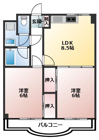 アゼリア 府中(2LDK/3階)の間取り写真