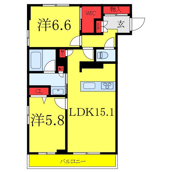アトリエール F(2LDK/1階)の間取り写真