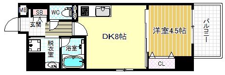グランディール鷺洲(1DK/6階)の間取り写真