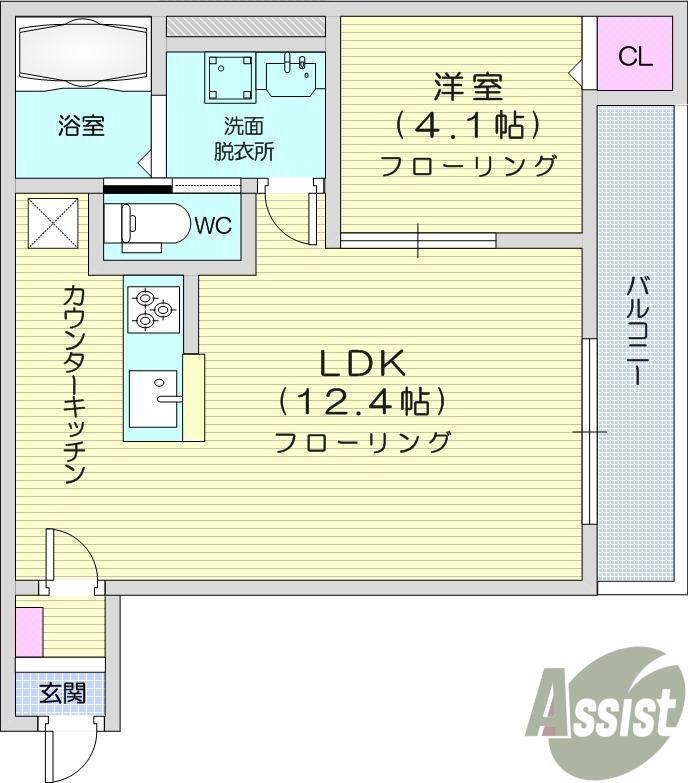 ブランノワール南仙台(1LDK/1階)の間取り写真