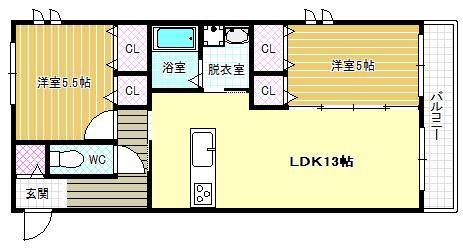 メゾンソレイユ(2LDK/2階)の間取り写真