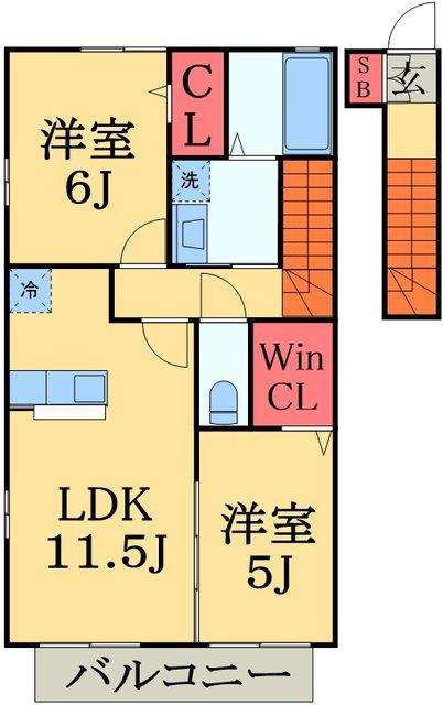 スクエア(2LDK/2階)の間取り写真