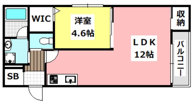 CHATON美穂ケ丘(1LDK/2階)の間取り写真