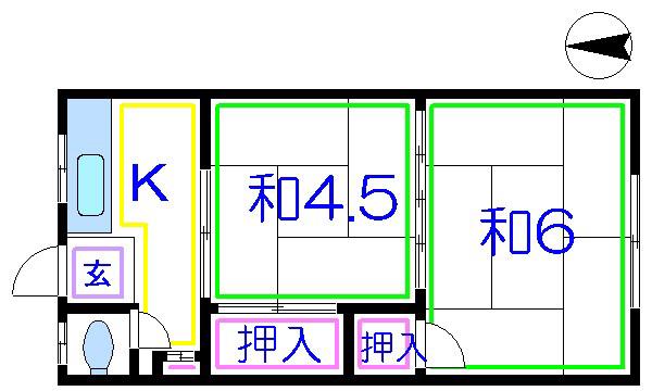 楓荘(2K/1階)の間取り写真