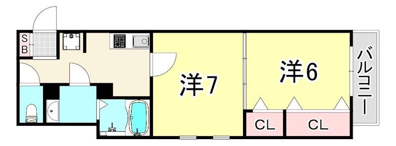大谷町アネックス(1LDK/4階)の間取り写真