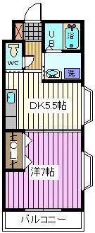 ハピネス武蔵浦和(1DK/2階)の間取り写真