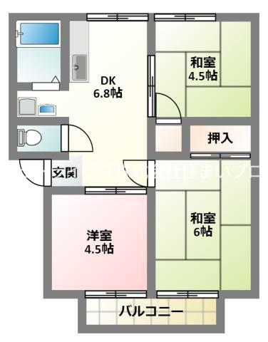石橋ハイツB棟(3DK/2階)の間取り写真