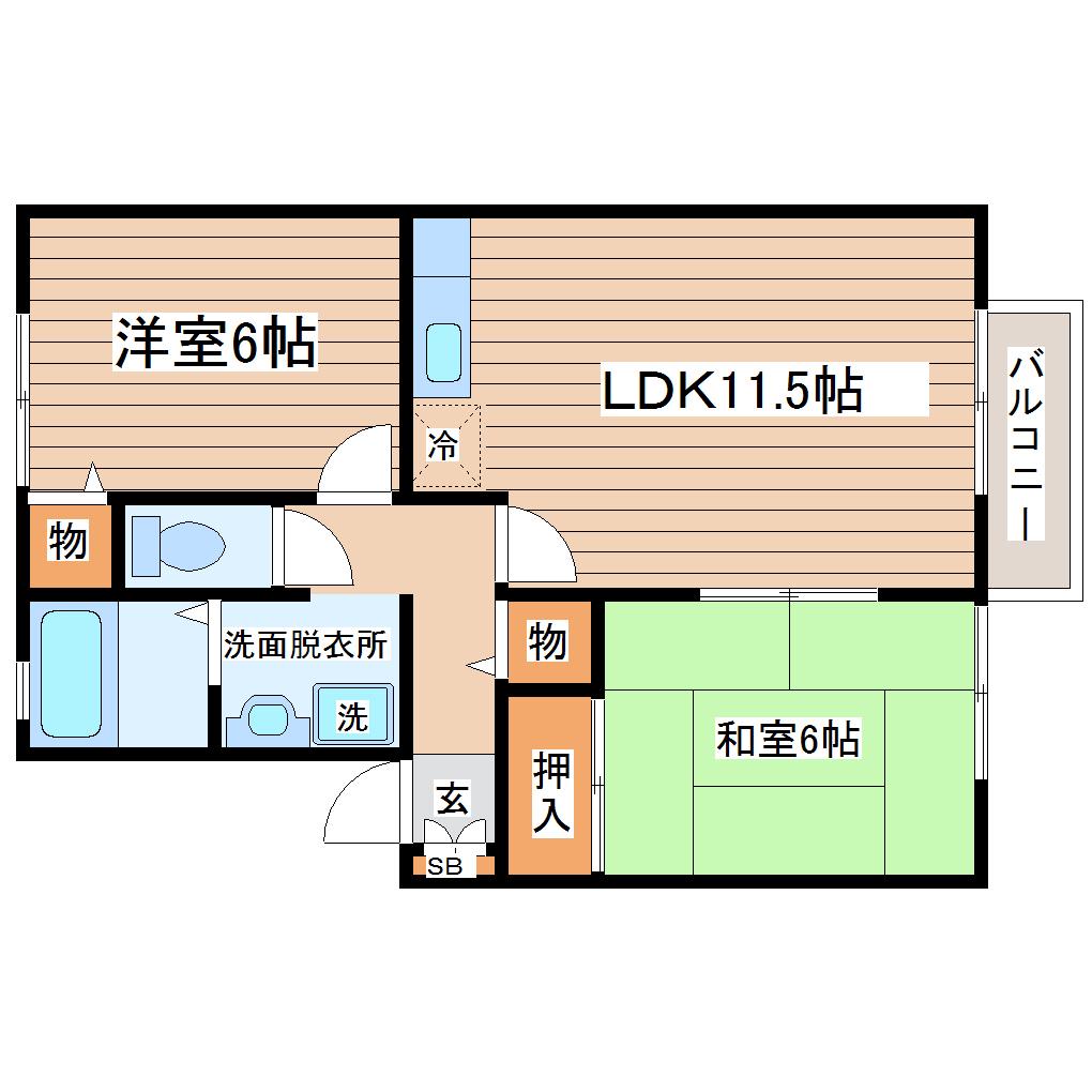 セジュール雷VI(2LDK/1階)の間取り写真