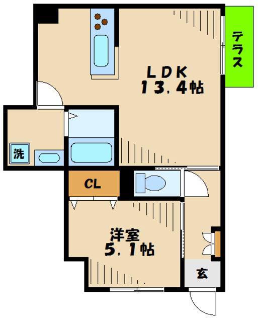 HEBEL FLAT(1LDK/1階)の間取り写真