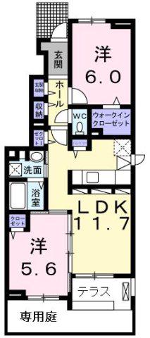 ラフィーネ草花I(2LDK/1階)の間取り写真