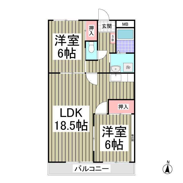 エルヴェ武里(2LDK/2階)の間取り写真
