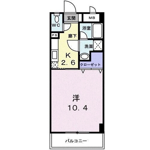 ブランドール大井手(1K/2階)の間取り写真